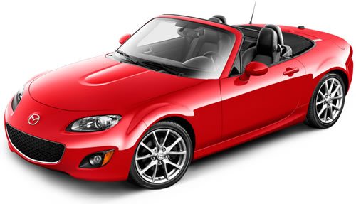  2010 Mazda MX-5 Miata Roadster de techo blando de 2 puertas y 2 asientos con un precio inferior a $24,000 - Especificaciones del Mazda Roadster de techo blando: precio, millaje, contaminación y calificaciones de pruebas de choque